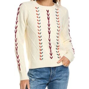 NWT Nanette Lepore Cream Sweater with Colorful Embroidery Size L